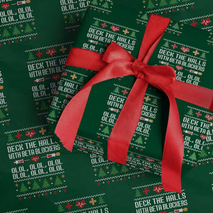Funny Nurse Ugly Xmas Wrapping Paper Roll Deck The Hall With Beta Blockers TS10 Green Print Your Wear