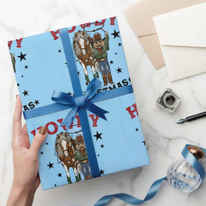 Funny Nutcracker Cowboy Howdy Christmas Wrapping Paper Roll Western Holiday Gift TS12 Light Blue Print Your Wear