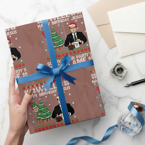 Funny Office Christmas Wrapping Paper Roll Party Well Happy Birthday Jesus TV Show Ugly Xmas TS10 Mocha Print Your Wear