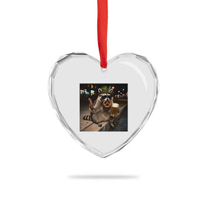 Funny Oktoberfest Raccoon Heart Crystal Glass Ornament Cute Trash Panda Beer Festival Bavarian Gift