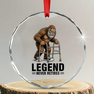 Funny Old Bigfoot Retirement Gift Crystal Glass Ornament Legend Never Retires