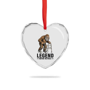 Funny Old Bigfoot Retirement Gift Heart Crystal Glass Ornament Legend Never Retires