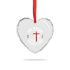Funny One Nation Under God ESTD 1776 Heart Crystal Glass Ornament 4th Of July Patriotic Christian TS11 Print Your Wear