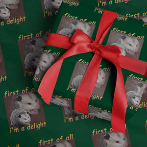 Funny Opossum Wrapping Paper Roll First Of All I'm A Delight TS02 Green Print Your Wear