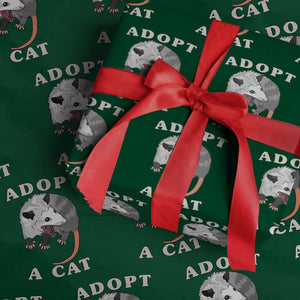 Funny Opossum Meme Wrapping Paper Roll Adopt A Cat Possum Team Trash Vibes TS02 Green Print Your Wear