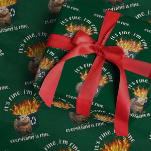 Funny Opossum Meme Wrapping Paper Roll It's Fine I'm Fine Everything Is Fine Dumpster Fire TS02 Green Print Your Wear