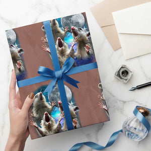 Funny Opossum Meme Wrapping Paper Roll Three Possum Screaming Under The Moon Weird Cursed Meme TS02 Mocha Print Your Wear