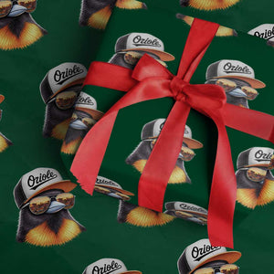 Funny Oriole Bird Wearing Baseball Cap Graphic Vintage Sport Wrapping Paper Roll TS11 Green Print Your Wear
