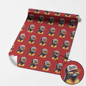 Funny Oriole Bird Wearing Baseball Cap Graphic Vintage Sport Wrapping Paper Roll TS11 Red Print Your Wear