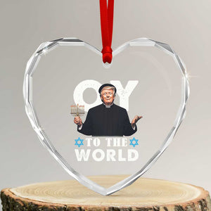Funny Oy To The World Hanukkah Trump Heart Crystal Glass Ornament Menorah David Stars Chanukah Jewish TS11 Transparent Glass 3'' Heart Print Your Wear
