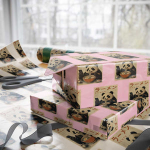 Funny Panda Eating Ramen Scrolling Phone Wrapping Paper Roll Japanese Art Aesthetic TS12 Light Pink Print Your Wear
