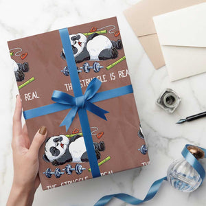 Funny Panda Workout Gift Wrapping Paper Roll The Struggle Is Real TS12 Mocha Print Your Wear