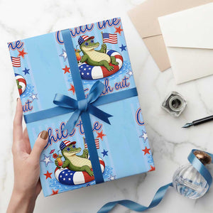 Funny Patriotic Alligator Wrapping Paper Roll Chill The Fourth Out TS12 Light Blue Print Your Wear