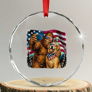 Funny Patriotic Bigfoot Golden Retriever Selfie Squad Crystal Glass Ornament TS12 Transparent Glass 3'' Circle Print Your Wear