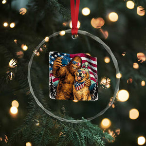 Funny Patriotic Bigfoot Golden Retriever Selfie Squad Crystal Glass Ornament TS12 Print Your Wear
