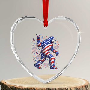 Funny Patriotic Bigfoot Heart Crystal Glass Ornament 4th Of July Freedom