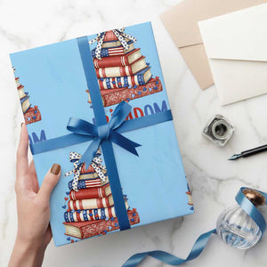 Funny Patriotic Book Lover Gift Wrapping Paper Roll Freadom TS12 Light Blue Print Your Wear