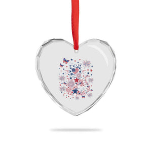 Funny Patriotic Cat Lover Heart Crystal Glass Ornament 4th Of July Freedom