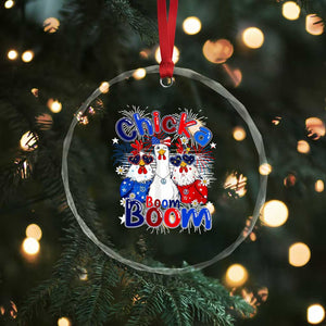 Funny Patriotic Chickens 4th of July Fireworks Crystal Glass Ornament Retro Chicka Boom Boom Hen Rooster Chick Graphic