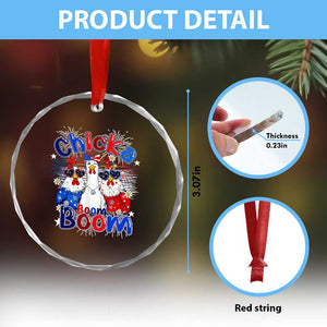 Funny Patriotic Chickens 4th of July Fireworks Crystal Glass Ornament Retro Chicka Boom Boom Hen Rooster Chick Graphic