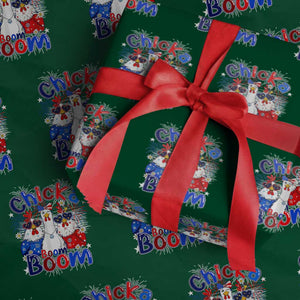 Funny Patriotic Chickens 4th of July Fireworks Wrapping Paper Roll Retro Chicka Boom Boom Hen Rooster Chick Graphic