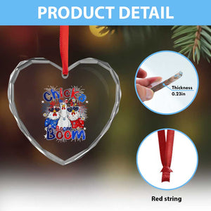Funny Patriotic Chickens 4th of July Fireworks Heart Crystal Glass Ornament Retro Chicka Boom Boom Hen Rooster Chick Graphic