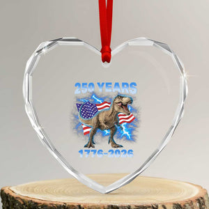 Funny Patriotic Dino Rex 250 Years 1776 2026 Heart Crystal Glass Ornament Dinosaur USA Flag America 250th Anniversary Celebration TS02 Transparent Glass 3'' Heart Print Your Wear