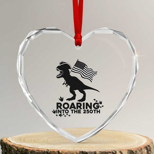 Funny Patriotic Dinosaur Heart Crystal Glass Ornament Roaring Into The 250th Anniversary TS12 Transparent Glass 3'' Heart Print Your Wear