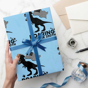 Funny Patriotic Dinosaur Wrapping Paper Roll Roaring Into The 250th Anniversary TS12 Light Blue Print Your Wear