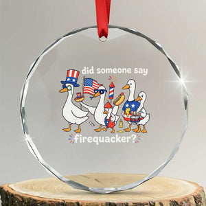 Funny Patriotic Duck Family 4th of July Fireworks Crystal Glass Ornament Did Someone Say Firequacker Word Pun Cute Graphic TS02 Transparent Glass 3'' Circle Print Your Wear