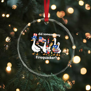 Funny Patriotic Duck Family 4th of July Fireworks Crystal Glass Ornament Did Someone Say Firequacker Word Pun Cute Graphic TS02 Print Your Wear