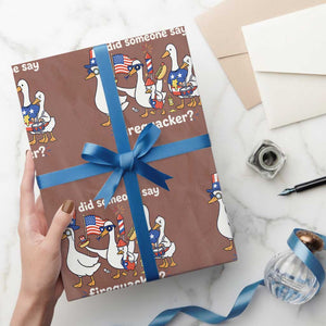 Funny Patriotic Duck Family 4th of July Fireworks Wrapping Paper Roll Did Someone Say Firequacker Word Pun Cute Graphic