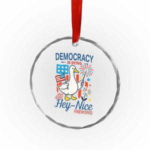 Funny Patriotic Duck Holding Firework Crystal Glass Ornament Funny Democracy Is Dying But Hey Nice Fireworks 4th Of July TS02 Print Your Wear