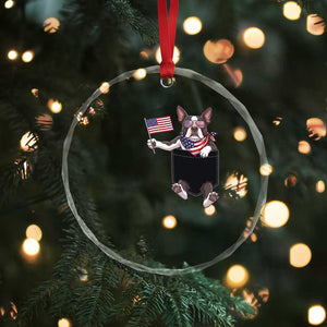 Funny Patriotic French Bulldog in Pocket Graphic Crystal Glass Ornament Cute Frenchie Waving US Flag Sunglasses Faux Summer TS02 Print Your Wear