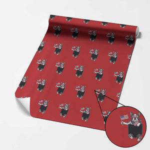Funny Patriotic French Bulldog in Pocket Graphic Wrapping Paper Roll Cute Frenchie Waving US Flag Sunglasses Faux Summer