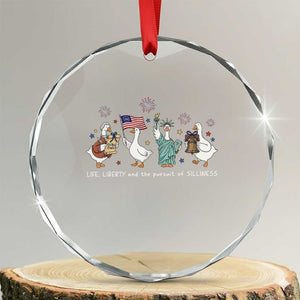 Funny Patriotic Goose Life Liberty Silliness Crystal Glass Ornament America 250th Anniversary TS12 Transparent Glass 3'' Circle Print Your Wear