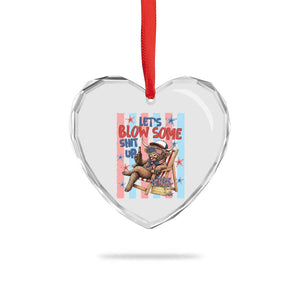 Funny Patriotic Highland Cow Heart Crystal Glass Ornament 4th Of July Fireworks Celebration