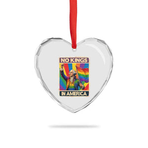 Funny Patriotic LGBT Graphic Heart Crystal Glass Ornament No Kings In America