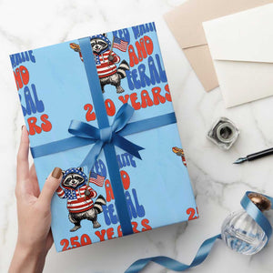 Funny Patriotic Raccoon Wrapping Paper Roll Red White And Feral 250 Years TS12 Light Blue Print Your Wear