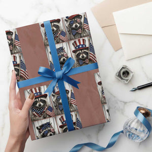 Funny Patriotic Raccoon Selfie Wrapping Paper Roll USA Flag Red White And Blue Graphic