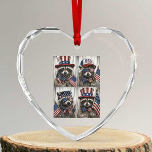 Funny Patriotic Raccoon Selfie Heart Crystal Glass Ornament USA Flag Red White And Blue Graphic TS12 Transparent Glass 3'' Heart Print Your Wear