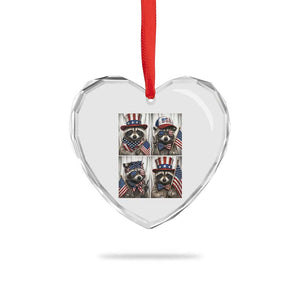 Funny Patriotic Raccoon Selfie Heart Crystal Glass Ornament USA Flag Red White And Blue Graphic TS12 Print Your Wear