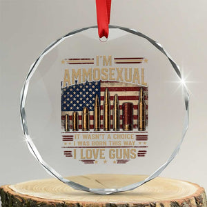 Funny Patriotic Second Amendment Humor American Flag Crystal Glass Ornament Im Ammosexual I Love Guns Owners Veterans