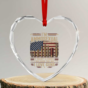 Funny Patriotic Second Amendment Humor American Flag Heart Crystal Glass Ornament Im Ammosexual I Love Guns Owners Veterans