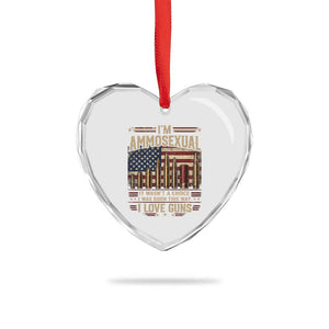 Funny Patriotic Second Amendment Humor American Flag Heart Crystal Glass Ornament Im Ammosexual I Love Guns Owners Veterans