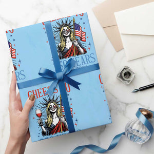 Funny Patriotic Statue Of Liberty Wrapping Paper Roll Cheers To 250 Years TS12 Light Blue Print Your Wear