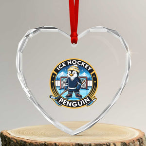 Funny Penguin Hockey Player Heart Crystal Glass Ornament Sports Fan Gift TS12 Transparent Glass 3'' Heart Print Your Wear