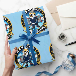 Funny Penguin Hockey Player Wrapping Paper Roll Sports Fan Gift TS12 Light Blue Print Your Wear
