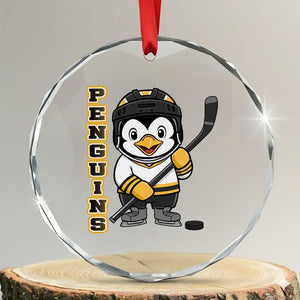 Funny Penguin Playing Ice Hockey Crystal Glass Ornament Gift For Kids TS12 Transparent Glass 3'' Circle Print Your Wear