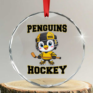Funny Penguin Playing Ice Hockey Crystal Glass Ornament Winter Sports Gift TS12 Transparent Glass 3'' Circle Print Your Wear